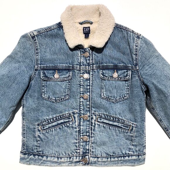 GAP Icon jean jacket sherpa lined girl XXL medium wash denim trucker jacket warm - Picture 2 of 11